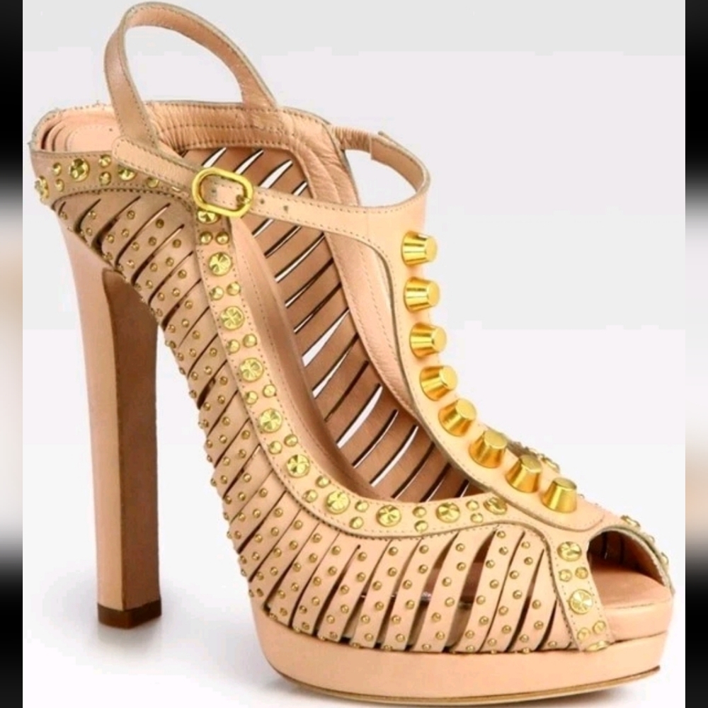 Alexander McQueen Nude Pink Gold Studded High-Heel Sandals